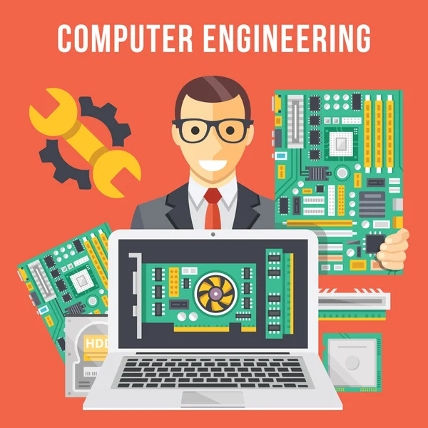 Computer engineering vlakke afbeelding concept — Stockvector