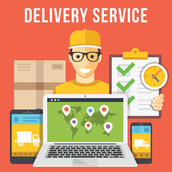 Delivery service and courier parcel collection flat illustration concepts