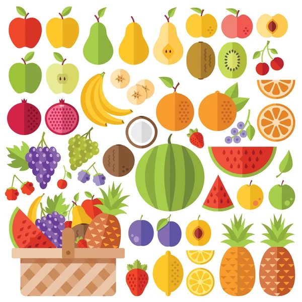 Set de iconos de frutas planas. Vector creativo iconos planos — Archivo Imágenes Vectoriales