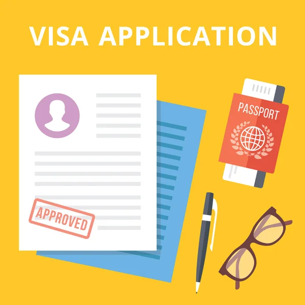 Aplicación de visa concepto de ilustración plana. Vista superior — Vector de stock