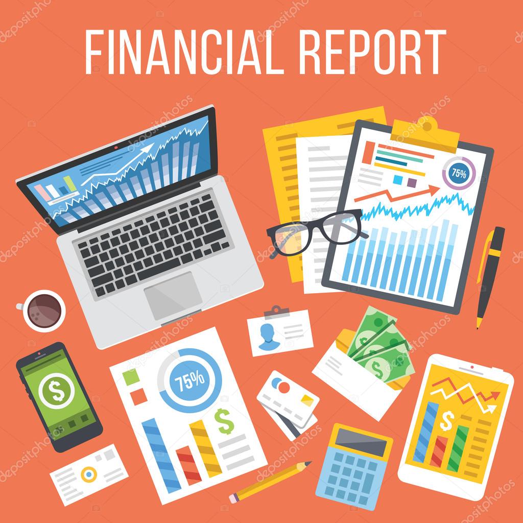Financial report flat illustration concept. Top view