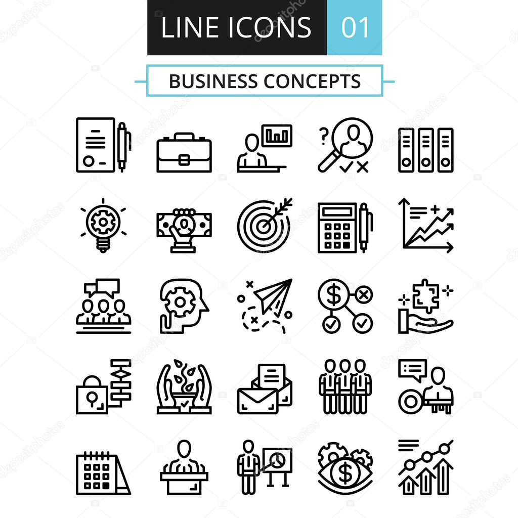 Thin line icons set. Flat design concept for business, digital marketing, team management, business presentation, corporate strategy, progress