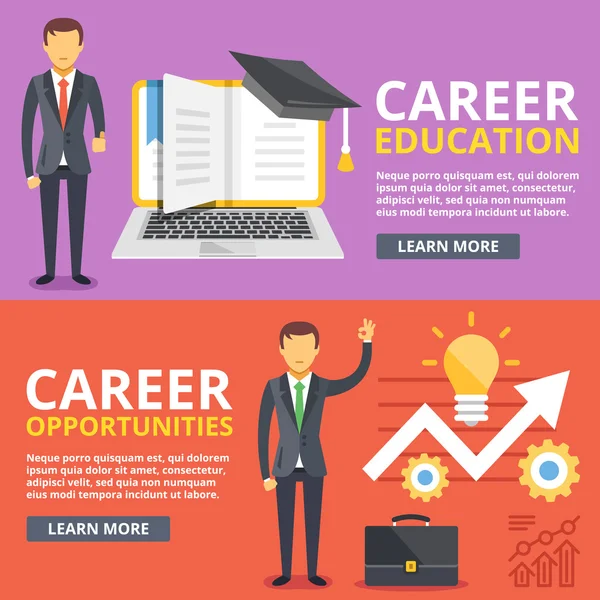 Karrier oktatás, karrier lehetőségek lapos illusztráció fogalmak készlet — Stock Vector