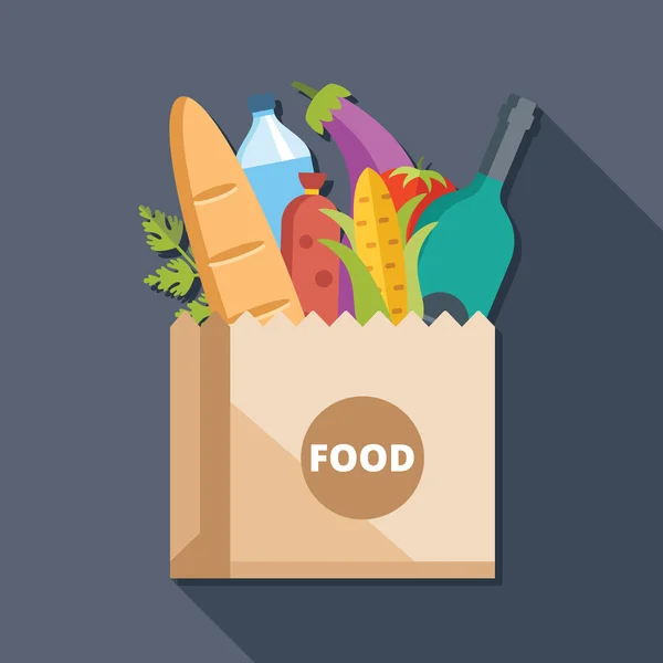食品フラット図概念と紙袋 — ストックベクタ