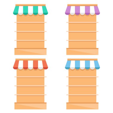 Grocery store fixtures and shelving flat illustration. Empty supermarket shelves clipart