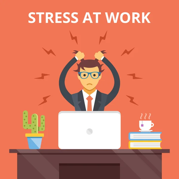 Stress no trabalho. Conceito de situação de stress. Ilustração plana vetorial — Vetor de Stock