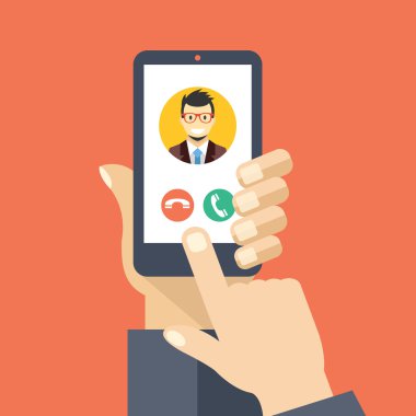 Incoming call on smartphone screen. Creative flat design vector illustration