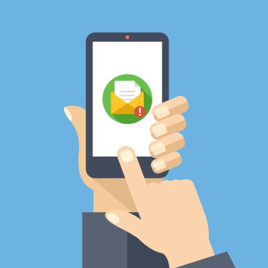 Mail app on smartphone screen. New message is received. Creative flat design vector illustration