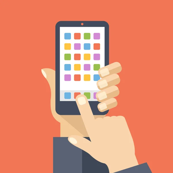 Icone e pulsanti dell'applicazione sulla schermata iniziale dello smartphone. Illustrazione piatto — Vettoriale Stock