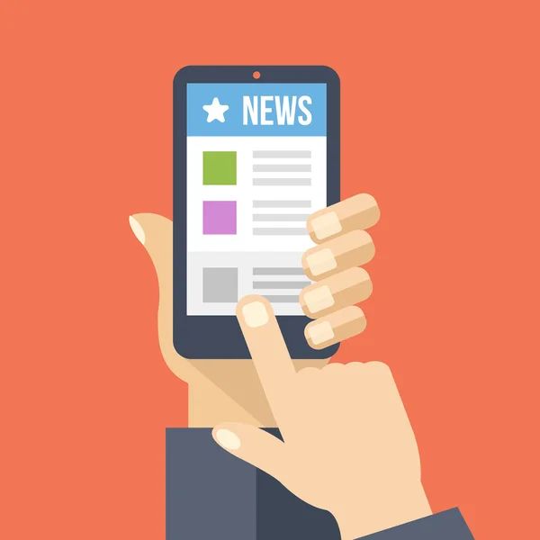 News app on smartphone screen. Online digital media. Creative flat design vector illustration — Stock vektor