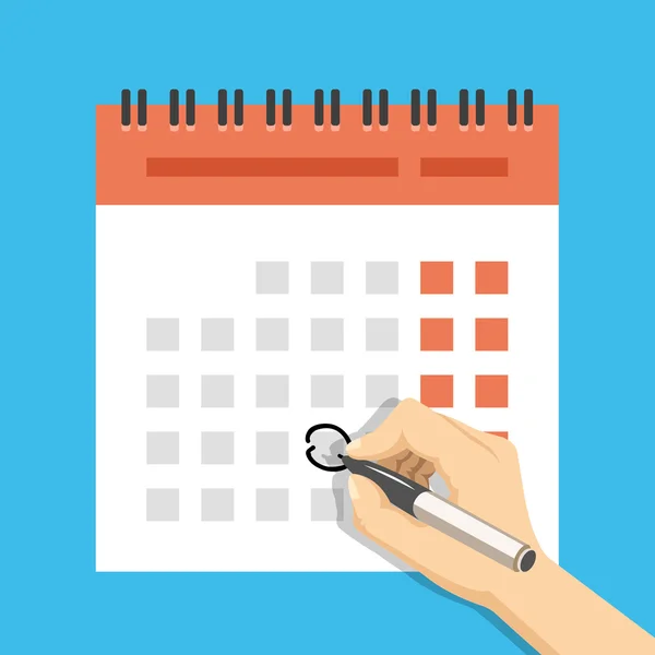 Hand with pen mark calendar. Important event concept. Creative vector illustration — Stock vektor