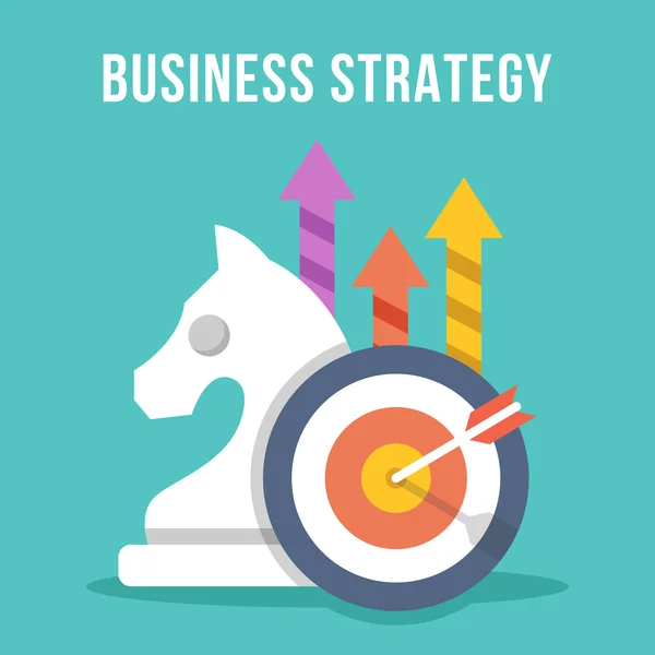 Business strategy. Chess knight, target, arrow, growth arrows icons set — Stockvector