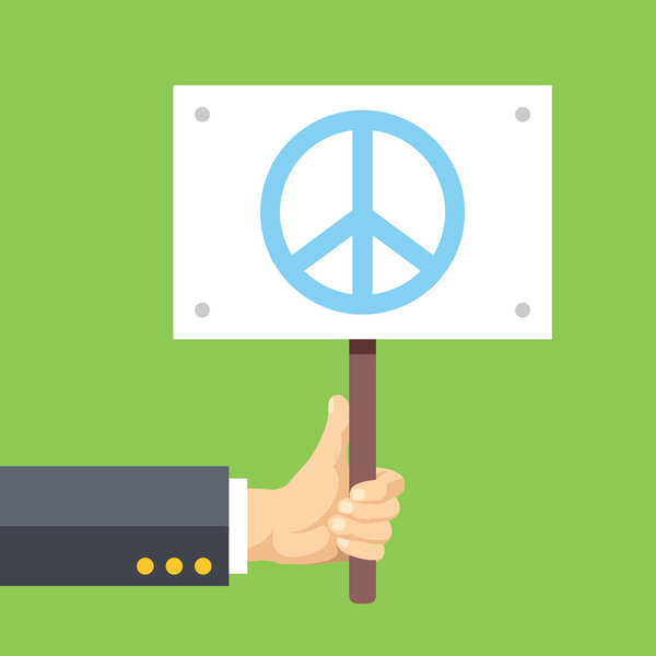 Hands holds sign with Peace sign. Peace, pacifism, no war. Flat vector illustration