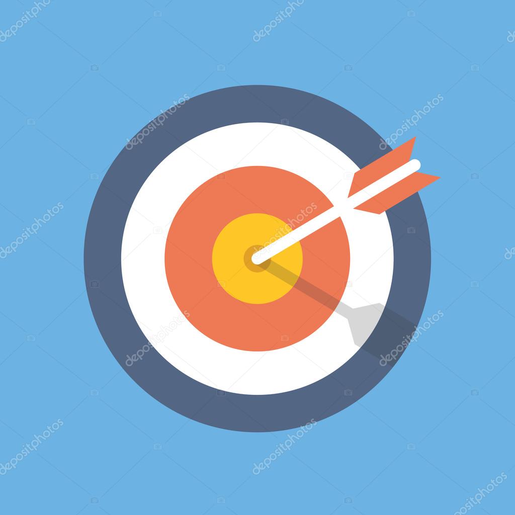 Target marketing icon. Target with arrow symbol. Modern flat design concept for web banners, web sites, printed materials, infographics. Flat vector illustration isolated on blue background
