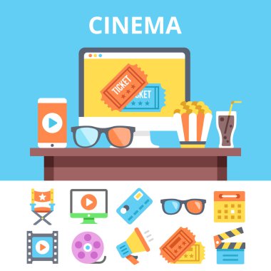 Sinema düz şekil ve renkli düz sinema Icons set