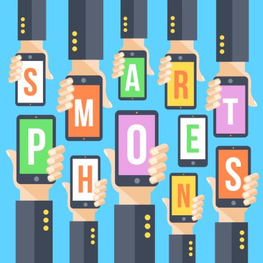 El ve akıllı telefonlar. Modern vektör düz çizim