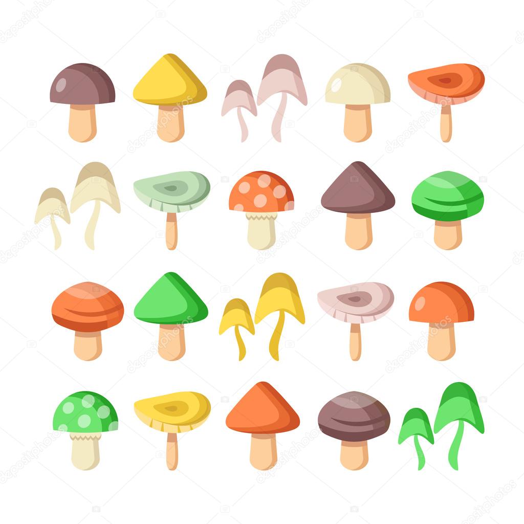 Mushrooms vector flat icons set