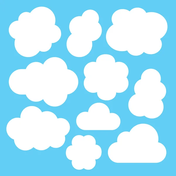 Nubes blancas simples establecidas. Ilustración vectorial aislada sobre fondo azul — Archivo Imágenes Vectoriales