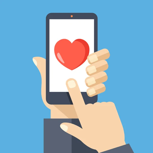 Corazón en la pantalla del smartphone. Diseño plano creativo vector ilustración — Archivo Imágenes Vectoriales