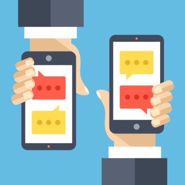 Manifatura düz illüstrasyon kavramı. SMS, anlık mesajlaşma uygulaması, Mesaj Servisi