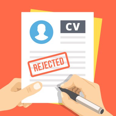 CV reddi. Kalem işareti bir iş başvurusu ile el