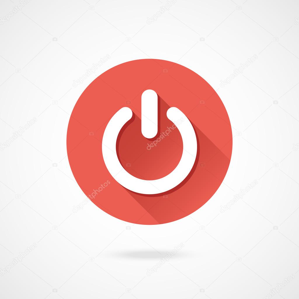 Shut down icon. Vector round shutdown icon with long shadow