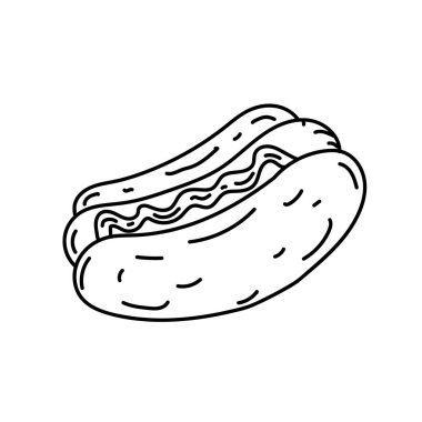 Hotdog Simgesi. Doodle Hand Çizimi veya Siyah Taslak Simgesi Biçimi