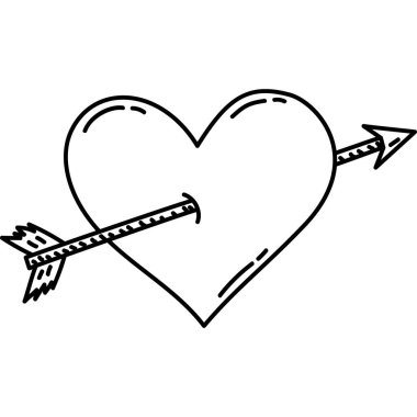 Heart Arrow Simgesi. Doddle Hand Çizilmiş ya da Siyah Çizgi Simgesi Biçimi.