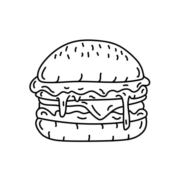 Hamburger Ikoon Doodle Hand Getekend Zwart Contouren Icoon Stijl — Stockvector