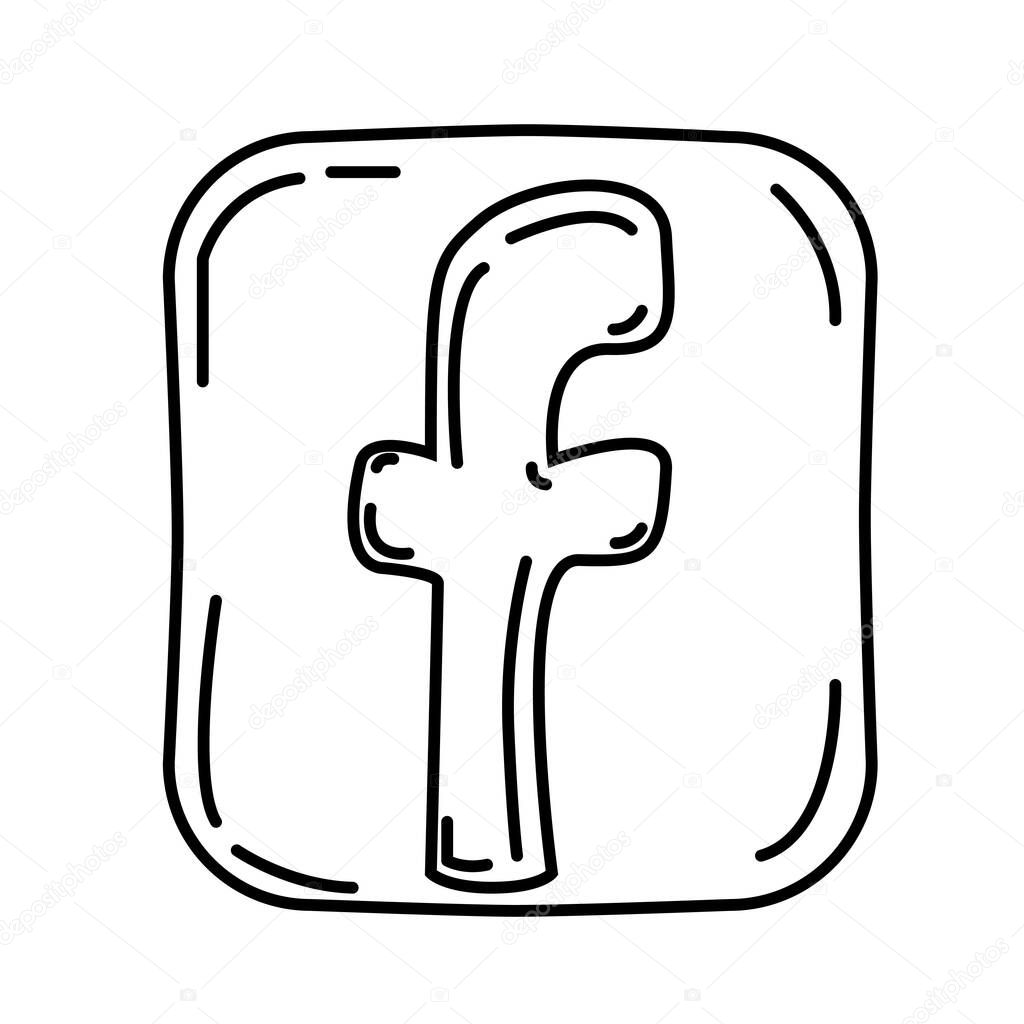 Facebook Icon. Doodle Hand Drawn or Black Outline Icon Style