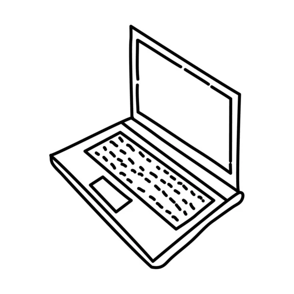 Laptop Esboço Mão Desenhado Ícone Conjunto Vetor — Vetor de Stock