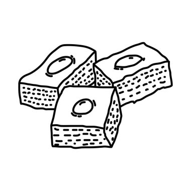 Basbousa Suudi Arabistan Yiyecek Elleri Simge Ayarlama Vektörü.