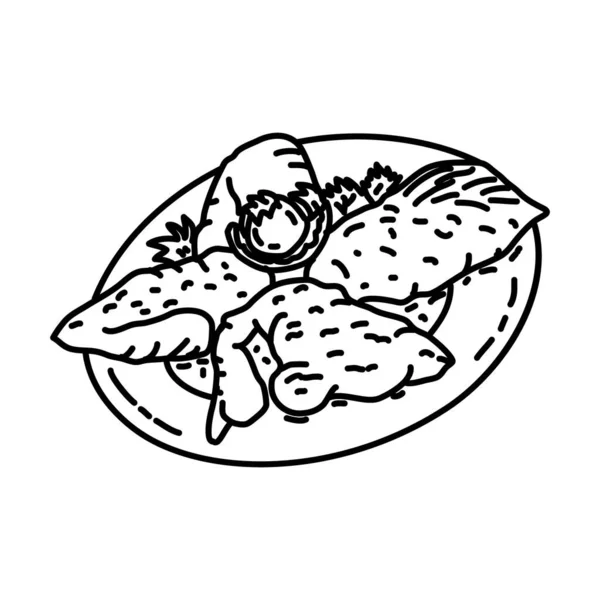Dajaj Mashwi Σαουδική Αραβία Food Hand Drawn Icon Set Vector — Διανυσματικό Αρχείο