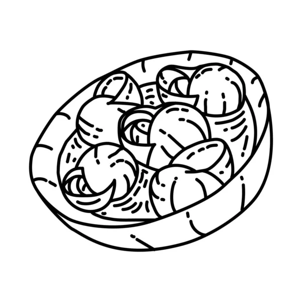 Escargots Francia Comida Mano Dibujado Icono Conjunto Vectores — Vector de stock
