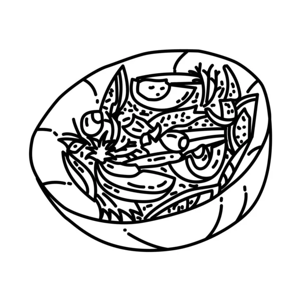 Σαλάτα Nicoise Γαλλία Food Hand Drawn Icon Set Vector — Διανυσματικό Αρχείο