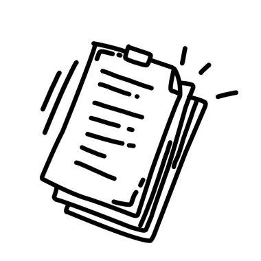 İş belgesi el çizimi simge tasarımı, dış hatlar siyah, karalama simgesi, vektör simgesi.