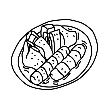 Pempek Endonezya Gıda Eli Çizim Simgesi Vektörü.