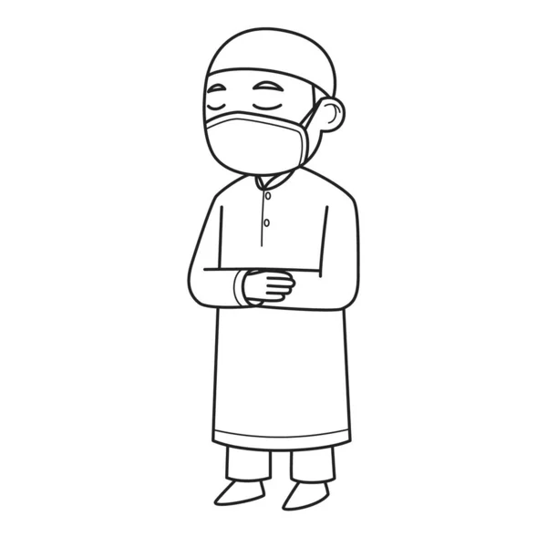 Imam Personagem Vestindo Máscara Facial Ilustração Vetorial Desenho Para Colorir — Vetor de Stock