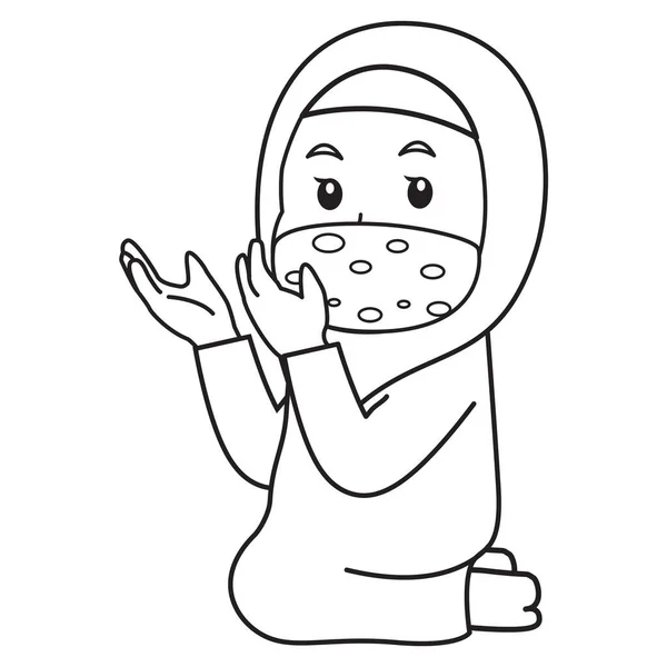 Мусульманська Дівчинка Використовує Рожеву Сорочку Хіджаб Молячись Іфтарі Рамадан Ніч — стоковий вектор