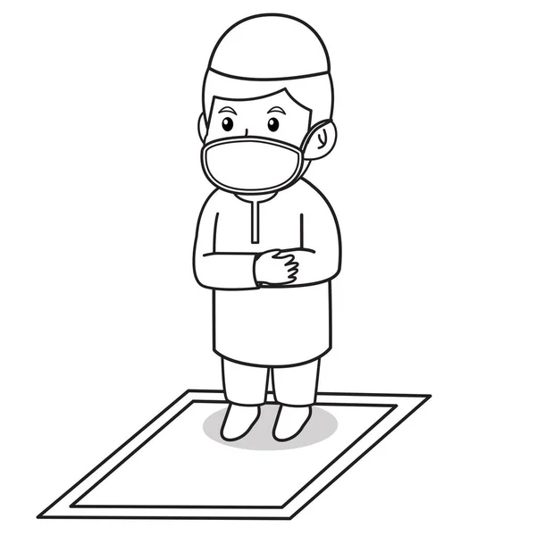 Muslim Boy Use Red Dress Traditional Muslim Tarawih Praying Ramadan — Stock Vector