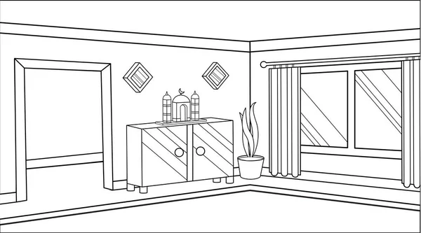 背景家庭内のイスラム教徒の宗教 装飾植物と装飾イスラム教のモスクと背景イスラム教のイラストベクトル — ストックベクタ
