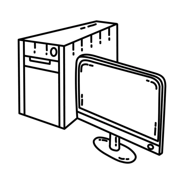 Ordenador Como Equipo Telecomunicaciones Vector Conjunto Iconos Dibujado Mano — Archivo Imágenes Vectoriales