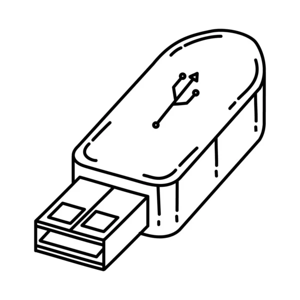 Clé Usb Tant Que Vecteur Icône Dessinée Main Équipement Télécommunication — Image vectorielle