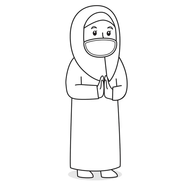 Мусульманська Жінка Або Мати Релігійного Характеру Мультфільм Вітання Прощення Рамадані — стоковий вектор