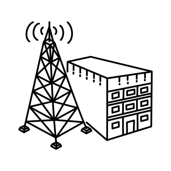 Estação Radiodifusão Parte Das Atividades Radiodifusão Mão Desenhado Vetor Conjunto —  Vetores de Stock