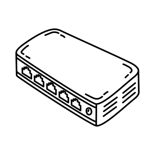 Hub Telecommunication Equipment Hand Drawn Icon Set Vector — Διανυσματικό Αρχείο