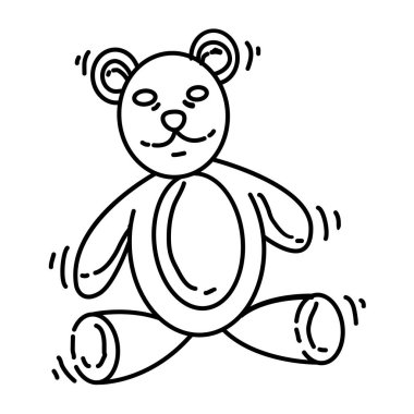 Çocuk parkı oyuncak ayısı, oyun, çocuklar, anaokulu. El çizilmiş simge seti, taslak siyah, karalama simgesi, vektör simgesi tasarımı.