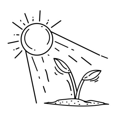 Bahçıvan güneş ikonu. El çizilmiş simge, taslak siyah, karalama simgesi, vektör simgesi tasarımı.