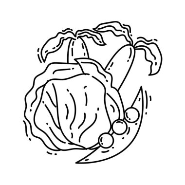 Bahçe bitkisi el çizimi simgesi, dış hat siyahı, karalama simgesi, vektör simgesi tasarımı.