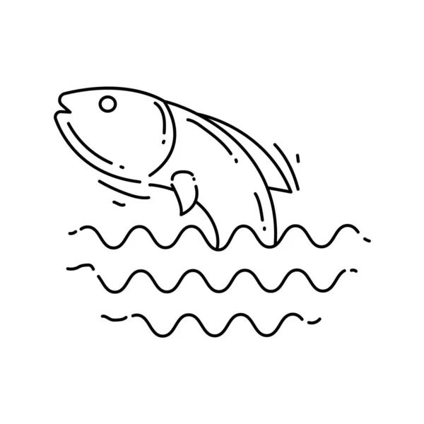 Ikonen För Odling Fisk Handritad Ikon Set Kontur Svart Doodle — Stock vektor